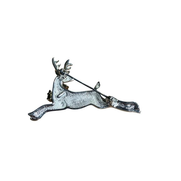 Silver-Tone Reindeer Brooch With Gold-Tone Wreath By Villager - Picture 11 of 13